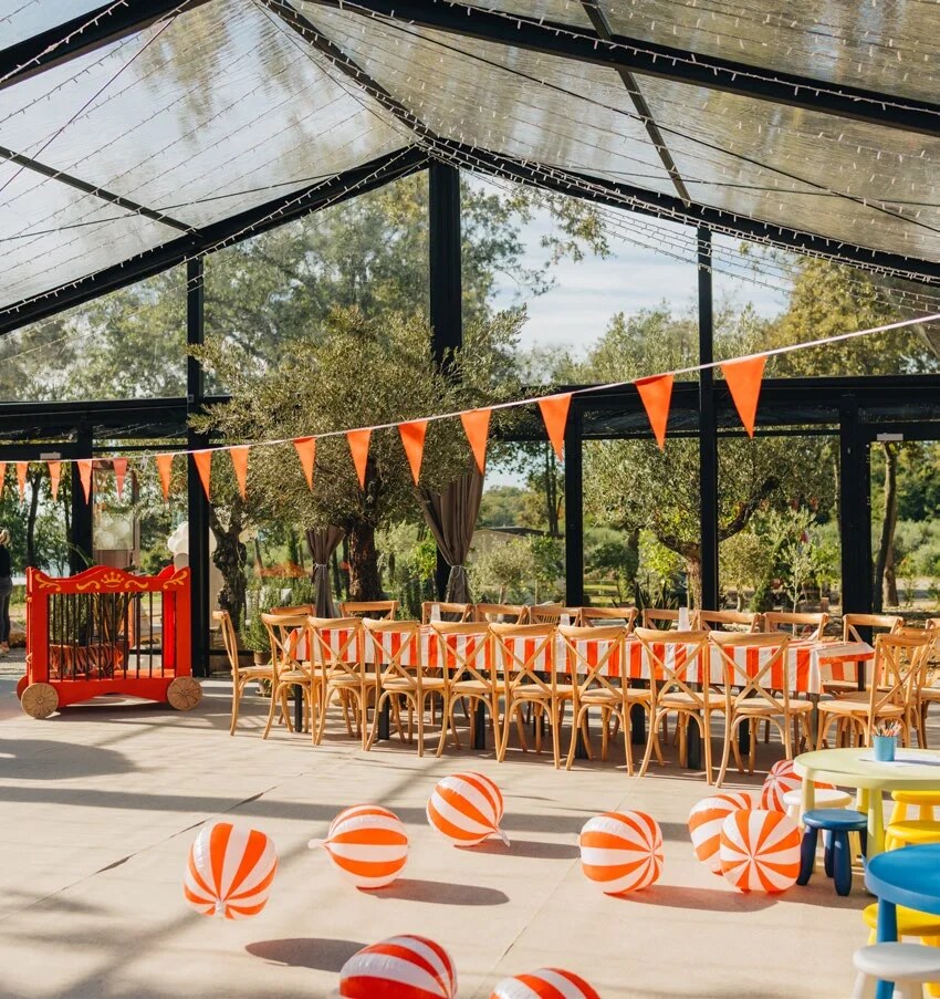 Kids' party setup in the D'Orangerie garden